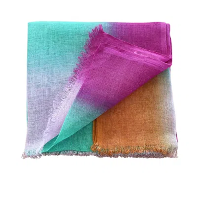 Heritagemoda Women's Green / Pink / Purple Green Orange Pink Multicolor Tie-dye Linen Scarf – Handmade Summer Wra