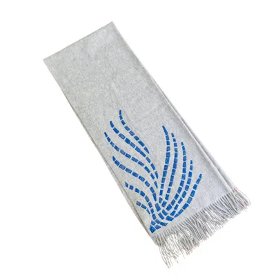 Heritagemoda Women's Grey / Blue / Neutrals Grey Wool Scarf With Hand-embroidered Peacock Feather Motif In Grey/blue