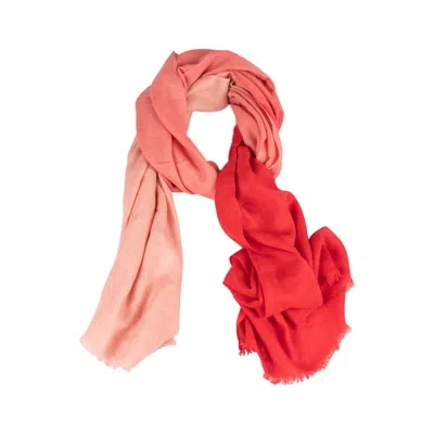 Heritagemoda Women's Handwoven Coral Red  Ombré Cashmere Scarf