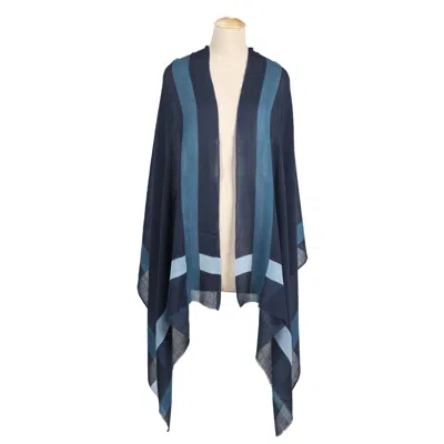 Heritagemoda Women's Neutrals / Blue Indigo Handpainted Wool Scarf
