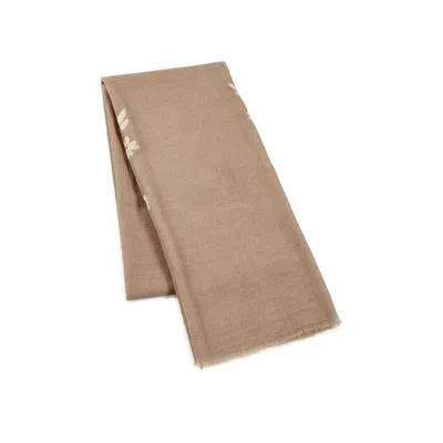 Heritagemoda Women's Neutrals / Brown Gi Certified Beige Hand Embroidered Pashmina Cashmere Scarf