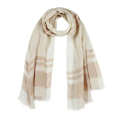 Heritagemoda Women's Neutrals / Brown Handwoven Linen Scarf In Light Beige With Warm Taupe Stripes