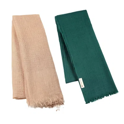 Heritagemoda Women's Rose Gold / Neutrals / Green Gift Saver Pack Of Two Elegant Scarves In Rose Gold/green