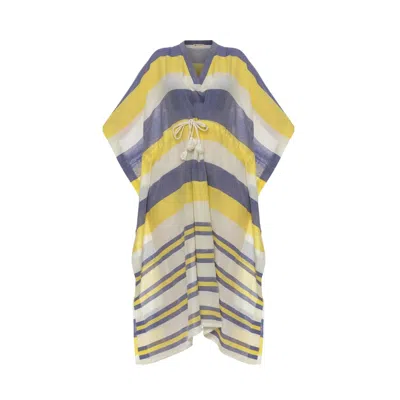 Heritagemoda Women's White / Yellow / Blue Capri Handwoven Sheer Cotton Kaftan – Yellow & Blue Stripes With Adjus In Multi
