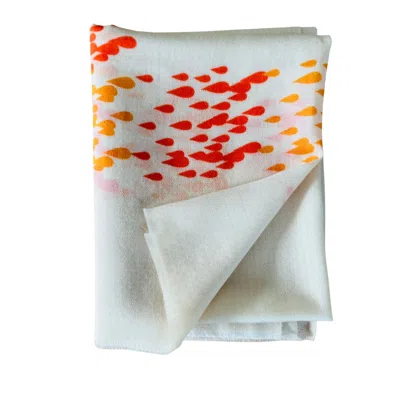 Heritagemoda Women's White / Yellow / Orange Ivory Orange Playful Print Wool Silk Scarf