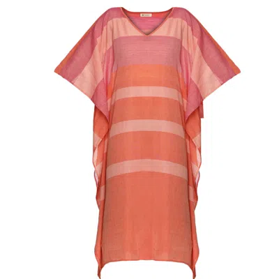 Heritagemoda Women's Yellow / Orange / Pink Pink & Orange Sheer Cotton Kaftan – Lightweight & Breezy Resort Wear In Yellow/orange/pink