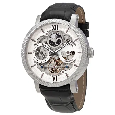 Heritor Aries Automatic Silver Skeleton Dial Men's Watch Hr4404 In Silver Tone/black