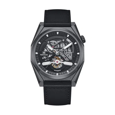 Heritor Automatic Amadeus Semi-skeleton Leather-band Watch In Black