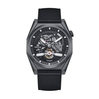 Heritor Automatic Amadeus Semi-skeleton Leather-band Watch In Black/black