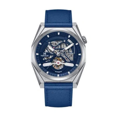 Heritor Automatic Amadeus Semi-skeleton Leather-band Watch In Silver/blue