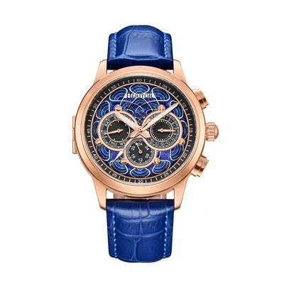 Heritor Automatic Apostle Leather-band Watch W/ Day/date - Rose Gold/blue