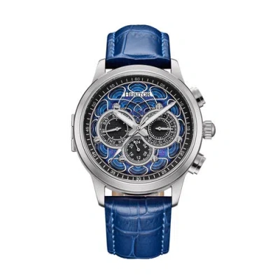 Heritor Automatic Apostle Leather-band Watch W/ Day/date In Silver/blue