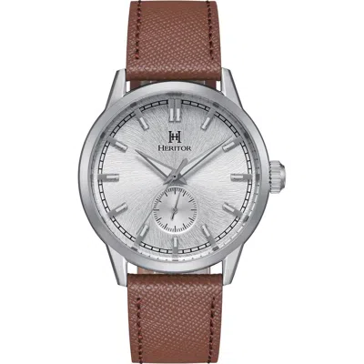 Heritor Automatic Argento Leather-band Watch In Brown