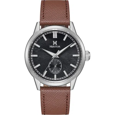 Heritor Automatic Argento Leather-band Watch In Brown