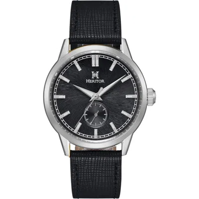 Heritor Automatic Argento Leather-band Watch In Black