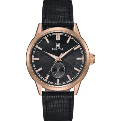 Heritor Automatic Argento Leather-band Watch In Black