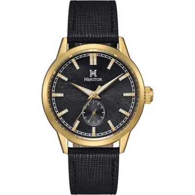 Heritor Automatic Argento Leather-band Watch In Black