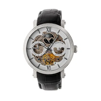 Heritor Automatic Aries Skeleton Leather-band Watch In Black