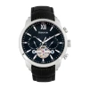 Heritor Automatic Men's Black / Silver Arthur Semi-skeleton Leather-band Watch With Day And Date - Black, Silver In Silver/black