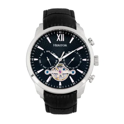 Heritor Automatic Arthur Semi-skeleton Leather-band Watch With Day & Date In Silver