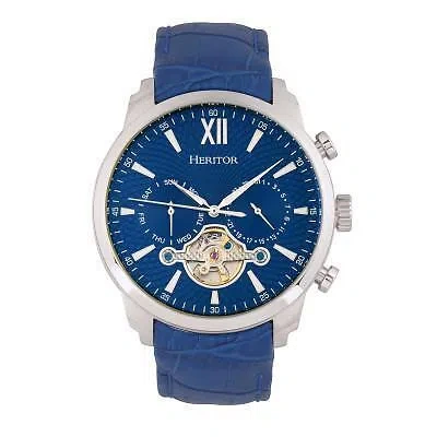 Pre-owned Heritor Automatic Arthur Semi-skeleton Watch W/ Day/date - Silver/blue