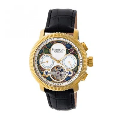 Pre-owned Heritor Automatic Aura Men's Semi-skeleton Leather Gold Watch - White Hr3505