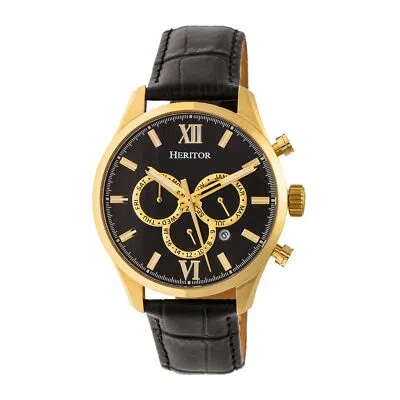 Pre-owned Heritor Automatic Benedict Leather-band Watch W/ Day/date - Gold/black