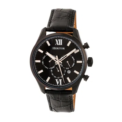 Heritor Automatic Benedict Leather-band Watch With Day & Date In Black