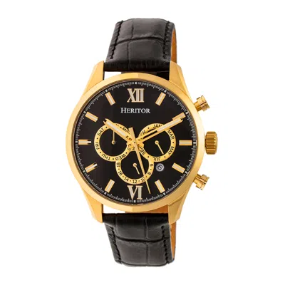 Heritor Automatic Benedict Leather-band Watch With Day & Date In Gold