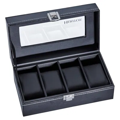 Heritor Automatic Black Genuine Leather Four-watch Storage Box