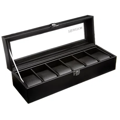 Heritor Automatic Black Genuine Leather Six-watch Storage Box