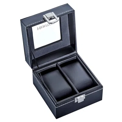 Heritor Automatic Black Genuine Leather Two-watch Storage Box