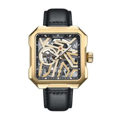 Heritor Automatic Campbell Leather-band Skeleton Watch In Gold
