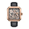Heritor Automatic Campbell Leather-band Skeleton Watch In Rose Gold/black