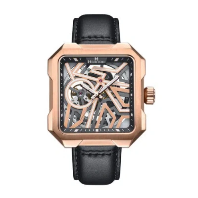 Heritor Automatic Campbell Leather-band Skeleton Watch In Rose Gold/black