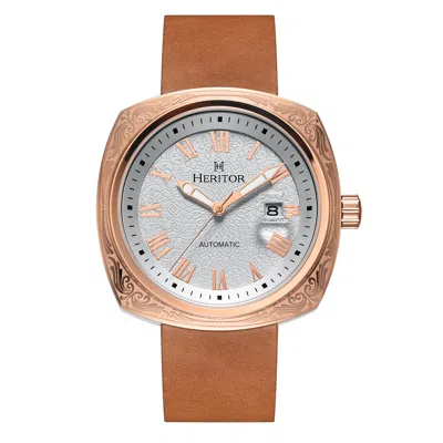 Heritor Automatic Davenport Engraved-case Leather-band Watch W/ Date In Brown