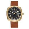 Heritor Automatic Men's Brown / Gold Davenport Engraved-case Leather-band Watch With Date - Brown, Gold In Gold