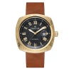 HERITOR AUTOMATIC HERITOR AUTOMATIC DAVENPORT ENGRAVED-CASE LEATHER-BAND WATCH W/ DATE