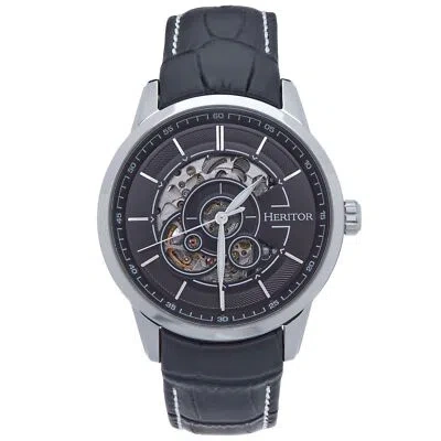 Pre-owned Heritor Automatic Davies Semi-skeleton Leather-band Watch - Silver/black