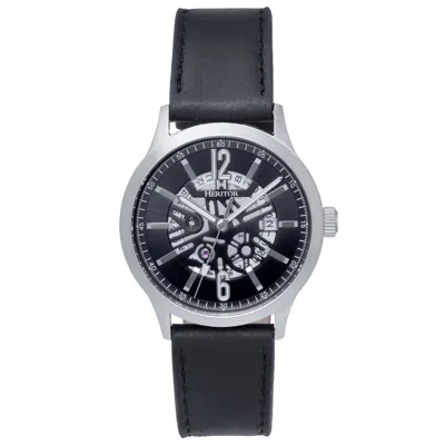 Heritor Automatic Dayne Leather-band Watch W/date In Black