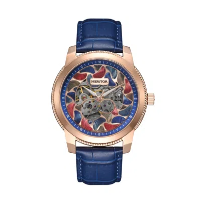 Heritor Automatic Emmanuel Semi-skeleton Leather-band Watch In Blue