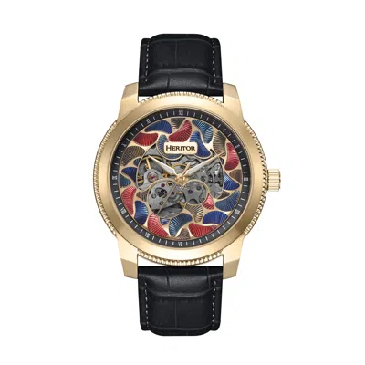 Heritor Automatic Emmanuel Semi-skeleton Leather-band Watch In Gold