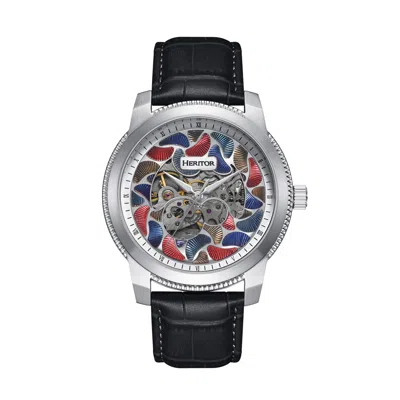 Heritor Automatic Emmanuel Semi-skeleton Leather-band Watch In Silver