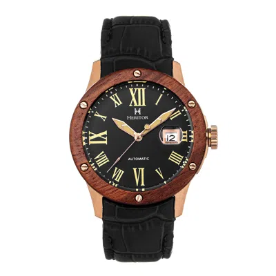 Heritor Automatic Everest Wooden Bezel Leather Band Watch With Date In Multi