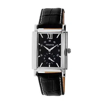 Pre-owned Heritor Automatic Frederick Leather-band Watch - Silver/black