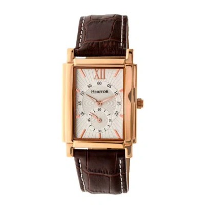 Heritor Automatic Men's Silver / Rose Gold Frederick Leather-band Watch With Seconds Sub-dial - Rose Gold, Silver In Rose Gold/silver
