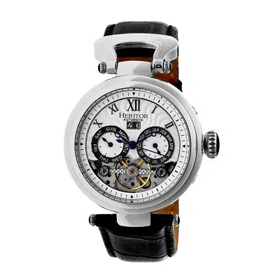 Pre-owned Heritor Automatic Ganzi Semi-skeleton Leather-band Watch - Silver