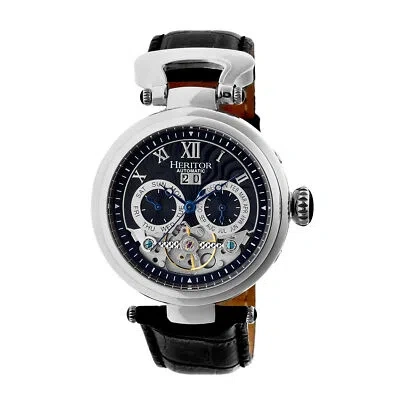 Pre-owned Heritor Automatic Ganzi Semi-skeleton Leather-band Watch - Silver/black