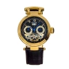 Heritor Automatic Ganzi Semi-skeleton Leather-band Watch In Gold/black