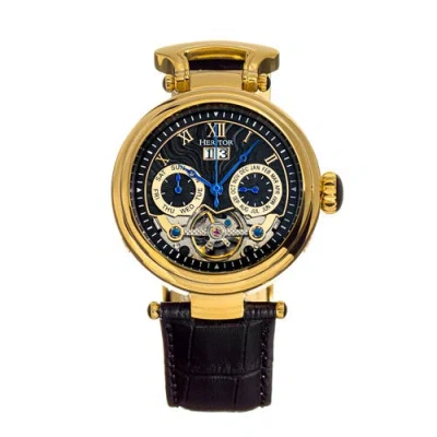 Heritor Automatic Ganzi Semi-skeleton Leather-band Watch In Gold/black